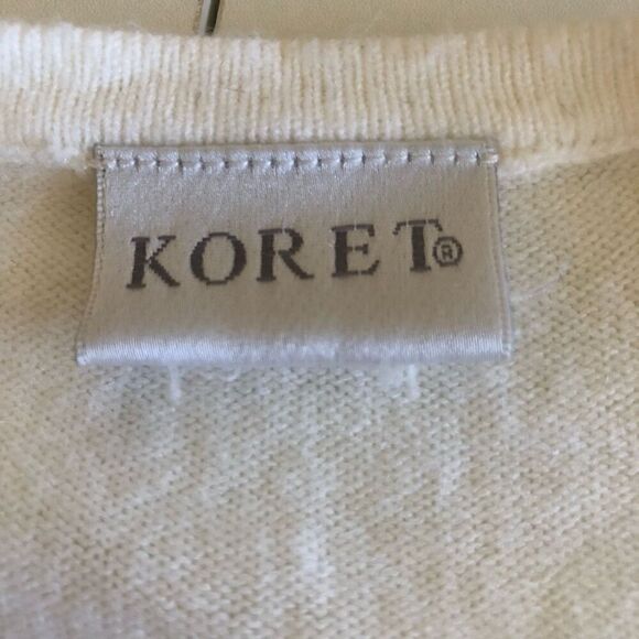 Koret Soft Ivory Grandmacore, Pearlcore Old Money, Vintage V Neck Cardigan Sz L - Picture 6 of 11